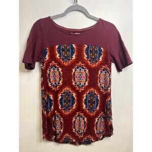 Anthropologie Meadow Rue Women's Boho top Burgundy medallion size S